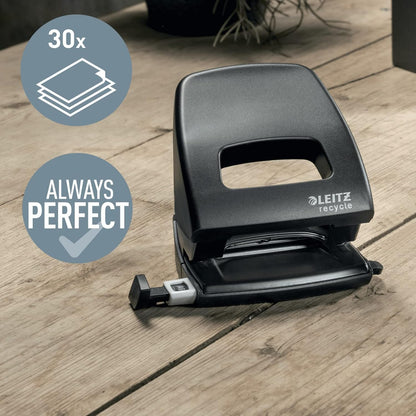 Leitz Hole Punch, 30 Sheets, Guide Bar with Format Markings, 100% Recyclable, Eco Friendly, NeXXt Recycle Range, 50030095, Black
