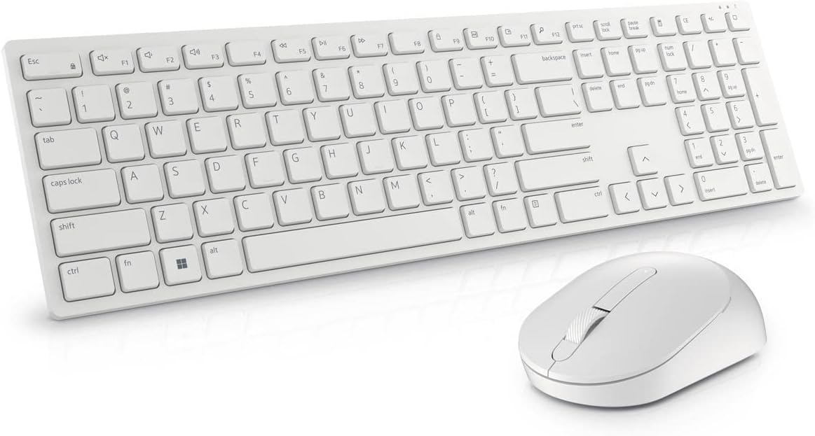 Dell KM5221W Pro Wireless Keyboard and Mouse Set, UK (QWERTY), 2.4GHz, 128-bit AES Encryption, 4000dpi, White
