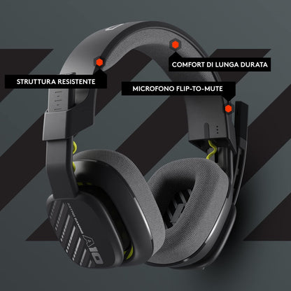 ASTRO A10 Gaming Headset Gen 2 Wired Headset, Over-ear Gaming Headphones, Lightweight, Flip-to-mute microphone, 32 mm drivers, Compatible with Xbox Series X|S, Xbox One, Nintendo Switch, PC - Black Bl