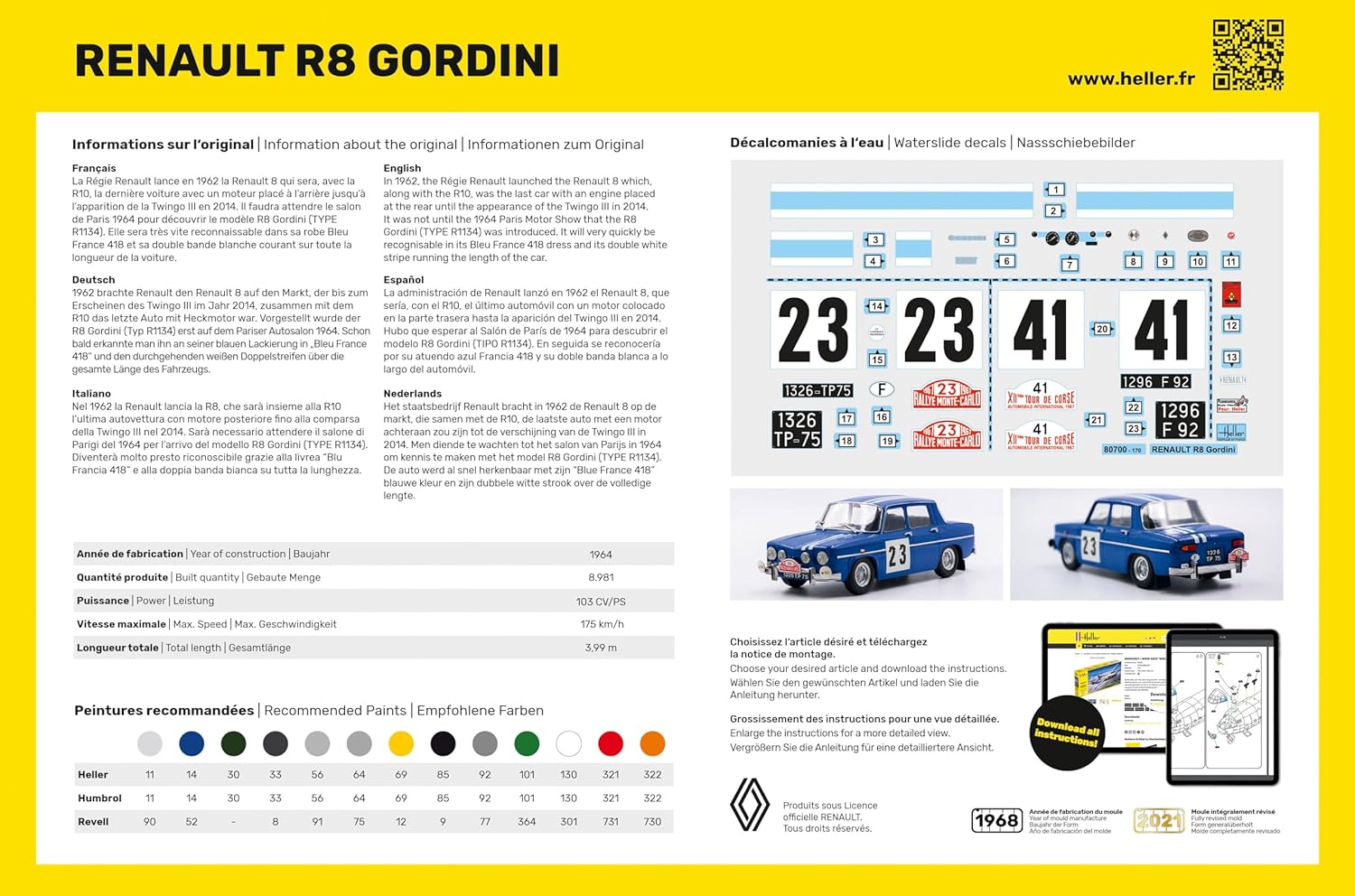 Heller- Renault R8 Gordini Maqueta, Color Gris, Mittel (80700