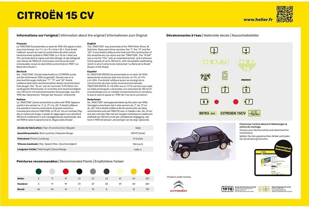 Heller 80763 model kit Citroën 15 CV