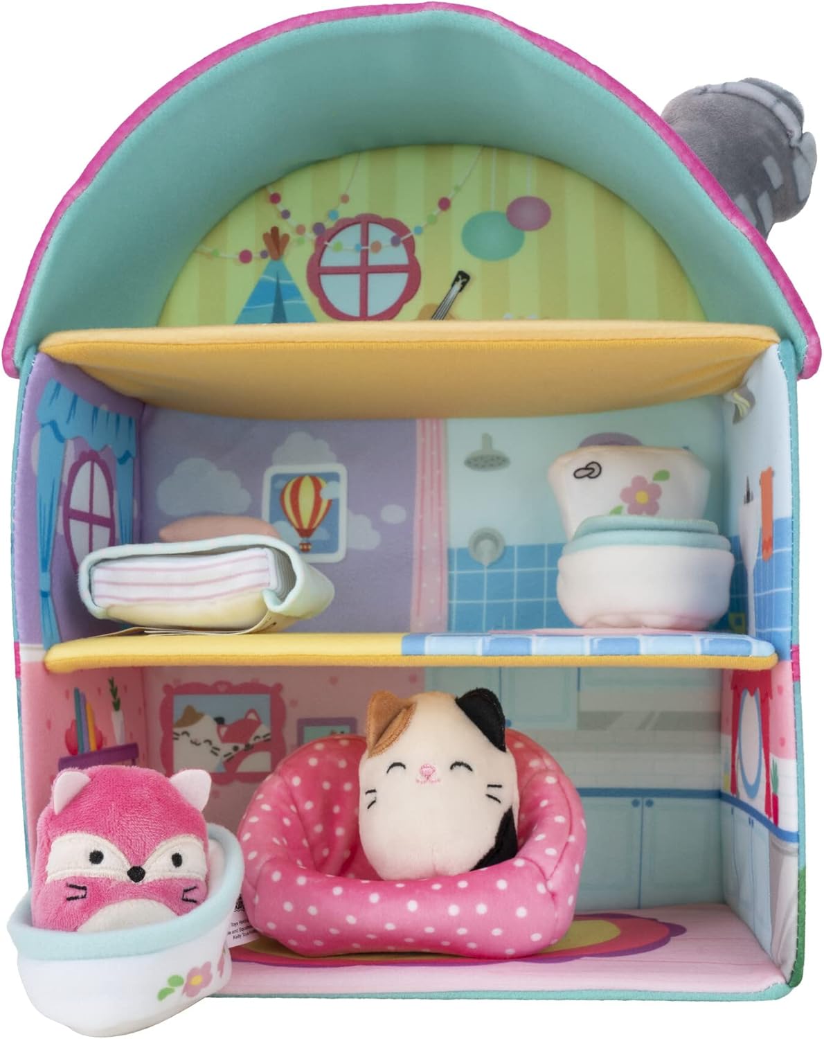 Squishville by Squishmallows SQM0049 Fifi’s Cottage Townhouse, Two 2 Mini-Squishmallow and 4 Furniture Accessories, Irresistibly Soft Plush Toys, 3 Floors to Explore