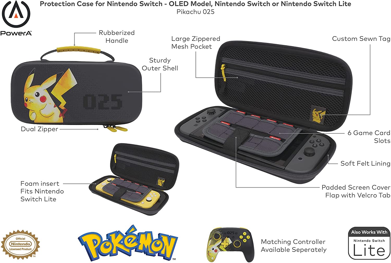 PowerA Protection Case for Nintendo Switch - OLED Model, Nintendo Switch or Nintendo Switch Lite - Pikachu 025