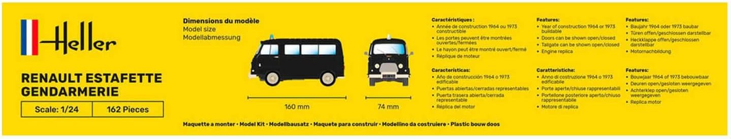 Heller HEL80742 1:24-Renault Estafette Gendarmerie Scale Model kit, Grey