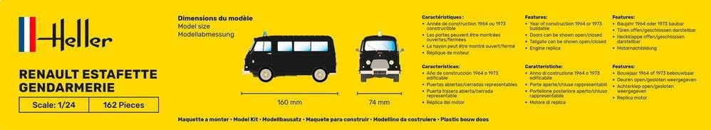 Heller HEL80742 1:24-Renault Estafette Gendarmerie Scale Model kit, Grey