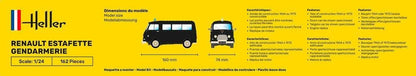 Heller HEL80742 1:24-Renault Estafette Gendarmerie Scale Model kit, Grey