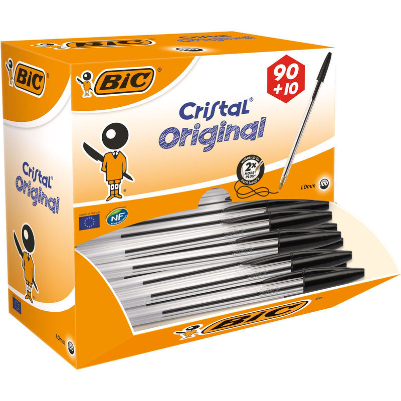 BIC Cristal Original Ballpoint Pens, Every-Day Biro Pen, Fine Point (1.0mm), Ideal for School, Black Ink