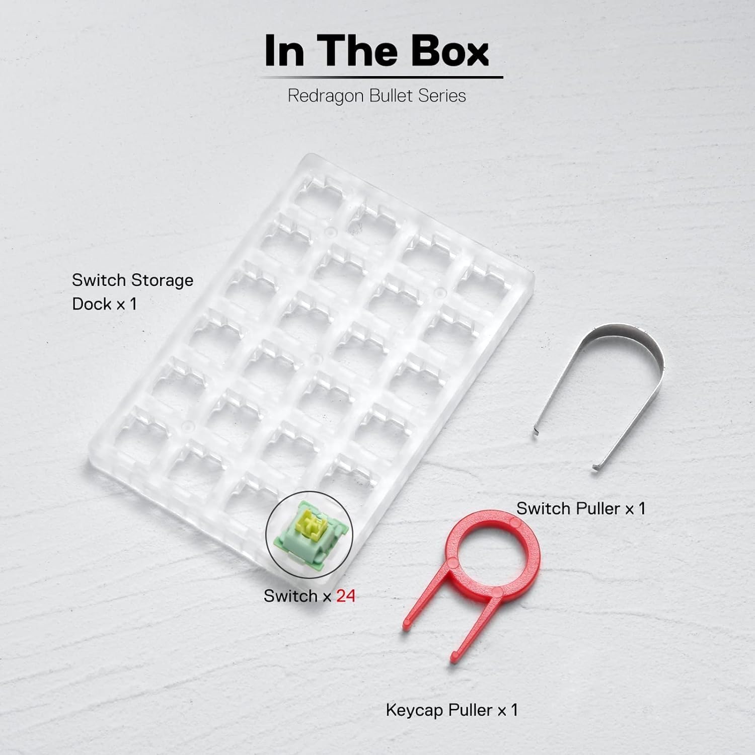 Redragon A113 Bullet-QT (24 Quiet Tactile Mechanical Switches) - Brown Equivalent, 3-Pin Plate Mounted - Hot Swappable - 50 Million Click | (24 pcs Switches + Keycap + Switch Puller) || A113QT
