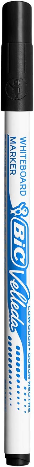 BIC Velleda, Dry Wipe Whiteboard Marker Pens, Fine Bullet Tip for Precision, in Black, Box of 24 Markers