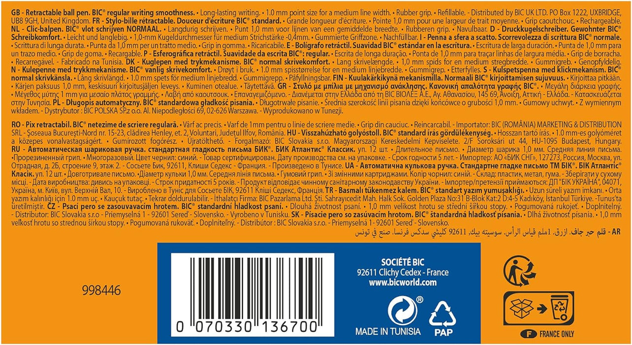 BIC Atlantis Clic Ball Pen 1.0mm Box of 12