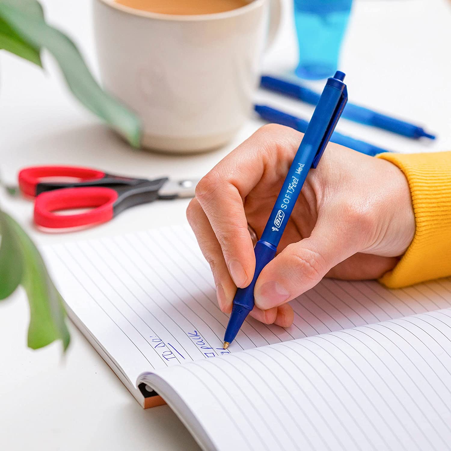 BIC Soft Feel Ballpoint Pens - Blue - Box of 12 Medium Point (1.0 mm) Lightweight Pens with Comfortable Grip