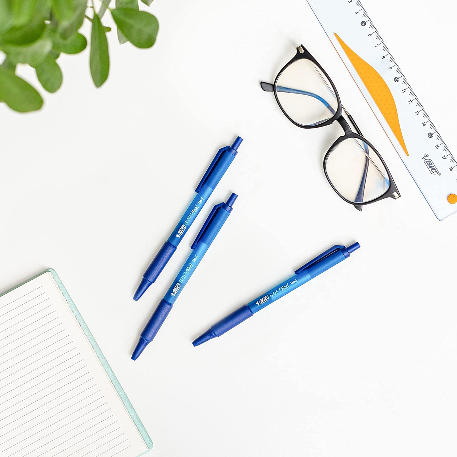 BIC Soft Feel Ballpoint Pens - Blue - Box of 12 Medium Point (1.0 mm) Lightweight Pens with Comfortable Grip
