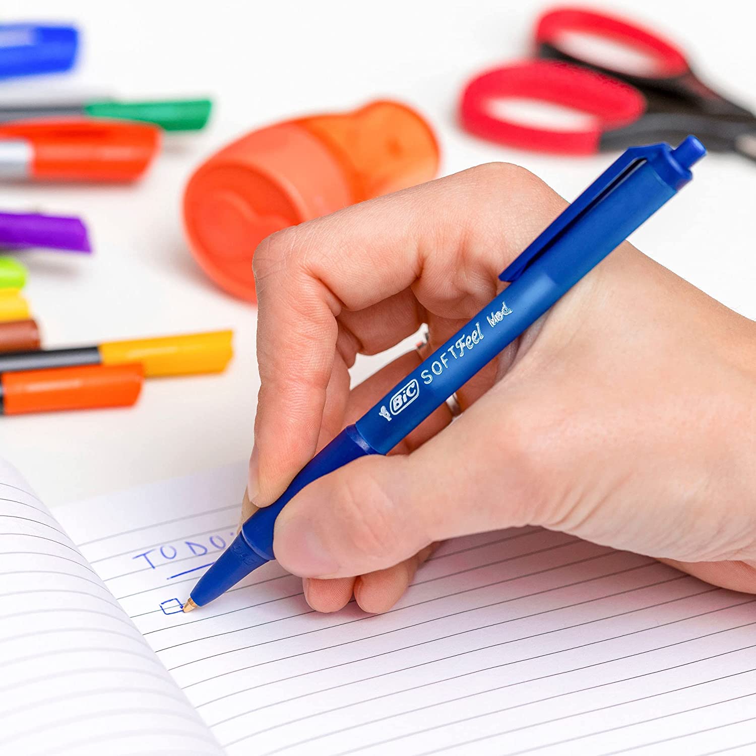 BIC Soft Feel Ballpoint Pens - Blue - Box of 12 Medium Point (1.0 mm) Lightweight Pens with Comfortable Grip