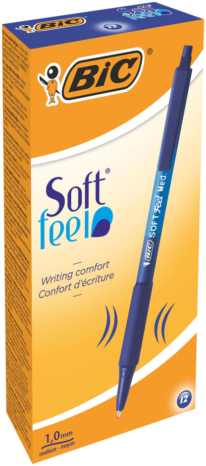 BIC Soft Feel Ballpoint Pens - Blue - Box of 12 Medium Point (1.0 mm) Lightweight Pens with Comfortable Grip