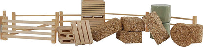 Kids Globe Farming Accessory Set with Fences Hay Bales Potato Crates and Pallets 19 Pieces Wooden 1:32 610253 Multi-Coloured