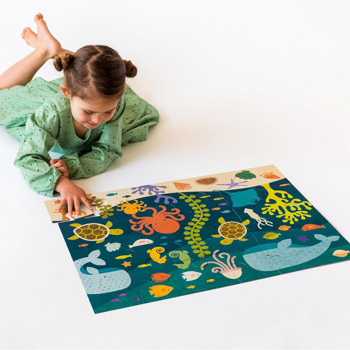 Petit Collage Floor Puzzle, Ocean Life Friends, 24-Pieces – Large Puzzle for Kids, Completed Ocean Jigsaw Puzzle Measures 18” x 24” – Makes a Great Gift Idea for Ages 3+