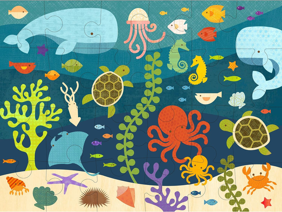 Petit Collage Floor Puzzle, Ocean Life Friends, 24-Pieces – Large Puzzle for Kids, Completed Ocean Jigsaw Puzzle Measures 18” x 24” – Makes a Great Gift Idea for Ages 3+