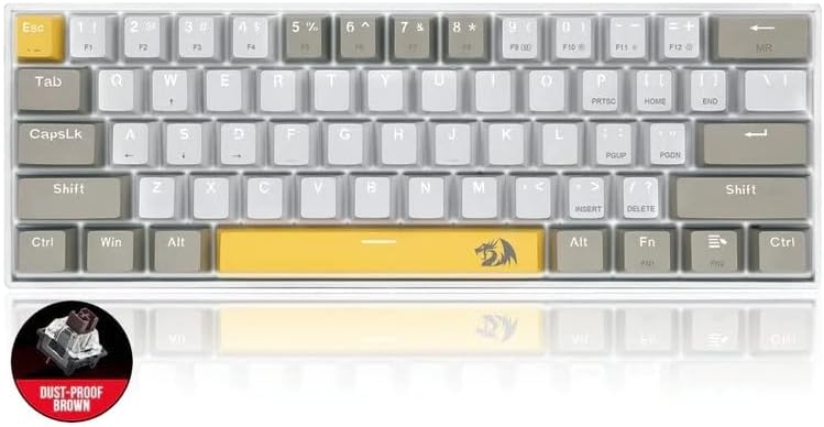 REDRAGON K606 LAKSHMI White LED 60% Gaming Mechanical Keyboard - Brown Switches (YELLOW, WHITE & GREY