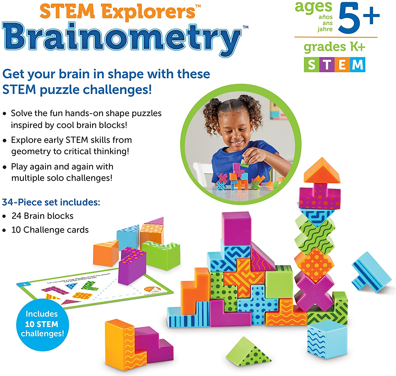 Learning Resources Brainometry, Juego de Lógica y Formas para Niños de 5 Años+, Puzzle Educativo Stem, Desarrolla Pensamiento Crítico y Habilidades Espaciales