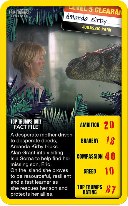 Top Trumps Juego de Cartas Jurassic Park Specials, viaja a través de Isla Nublar y Juega con el Dr. Malcolm, Donald Gennaro, Eric Kirby y Alan Grant, Regalo Educativo y Juguete para niños y niñas a