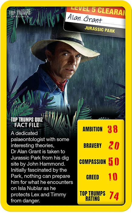 Top Trumps Juego de Cartas Jurassic Park Specials, viaja a través de Isla Nublar y Juega con el Dr. Malcolm, Donald Gennaro, Eric Kirby y Alan Grant, Regalo Educativo y Juguete para niños y niñas a