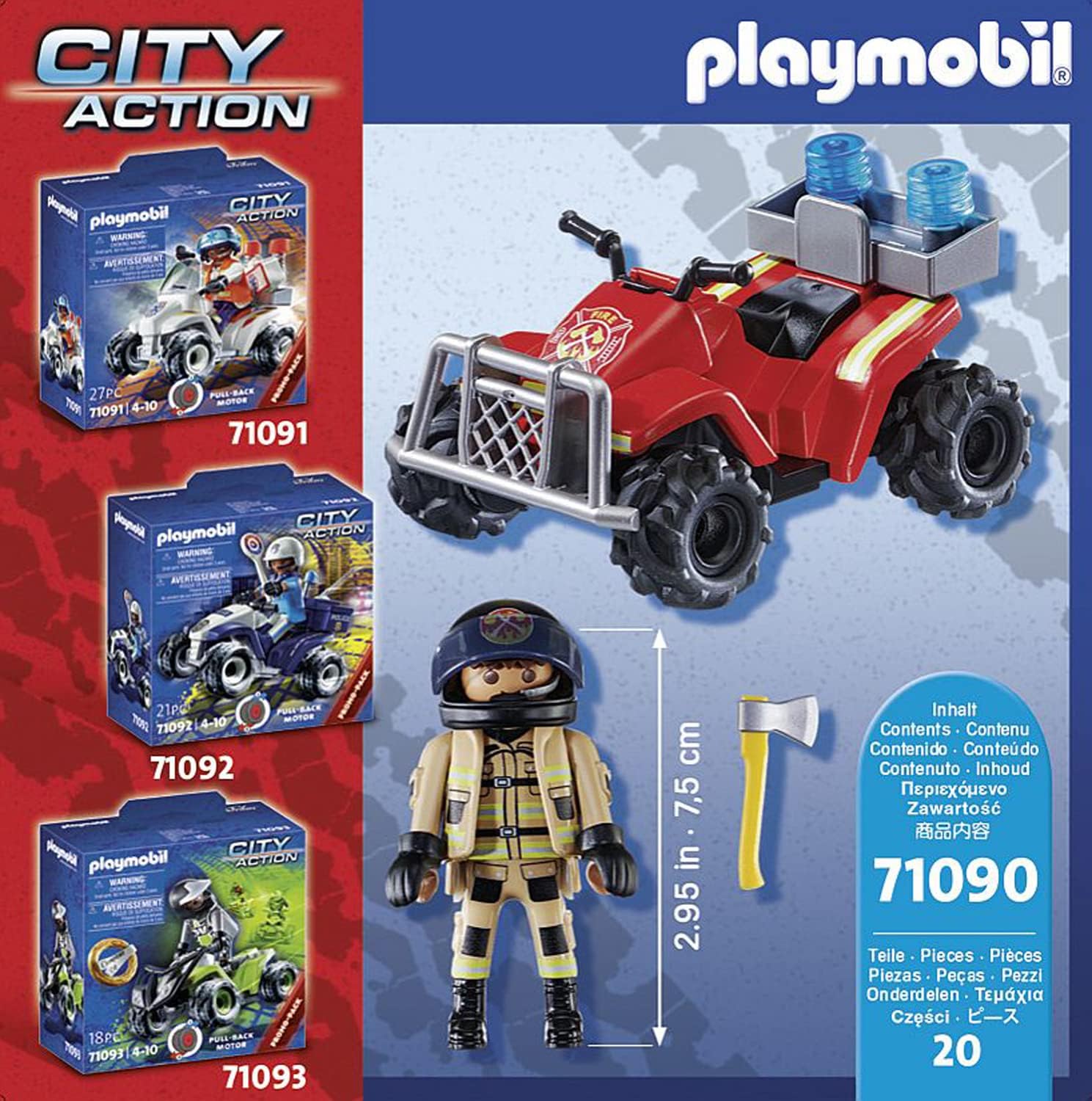 Playmobil City Action 71090 Fire Rescue Quad with Pullback Motor, Toy for Children Ages 4+, Multicoloured, One Size
