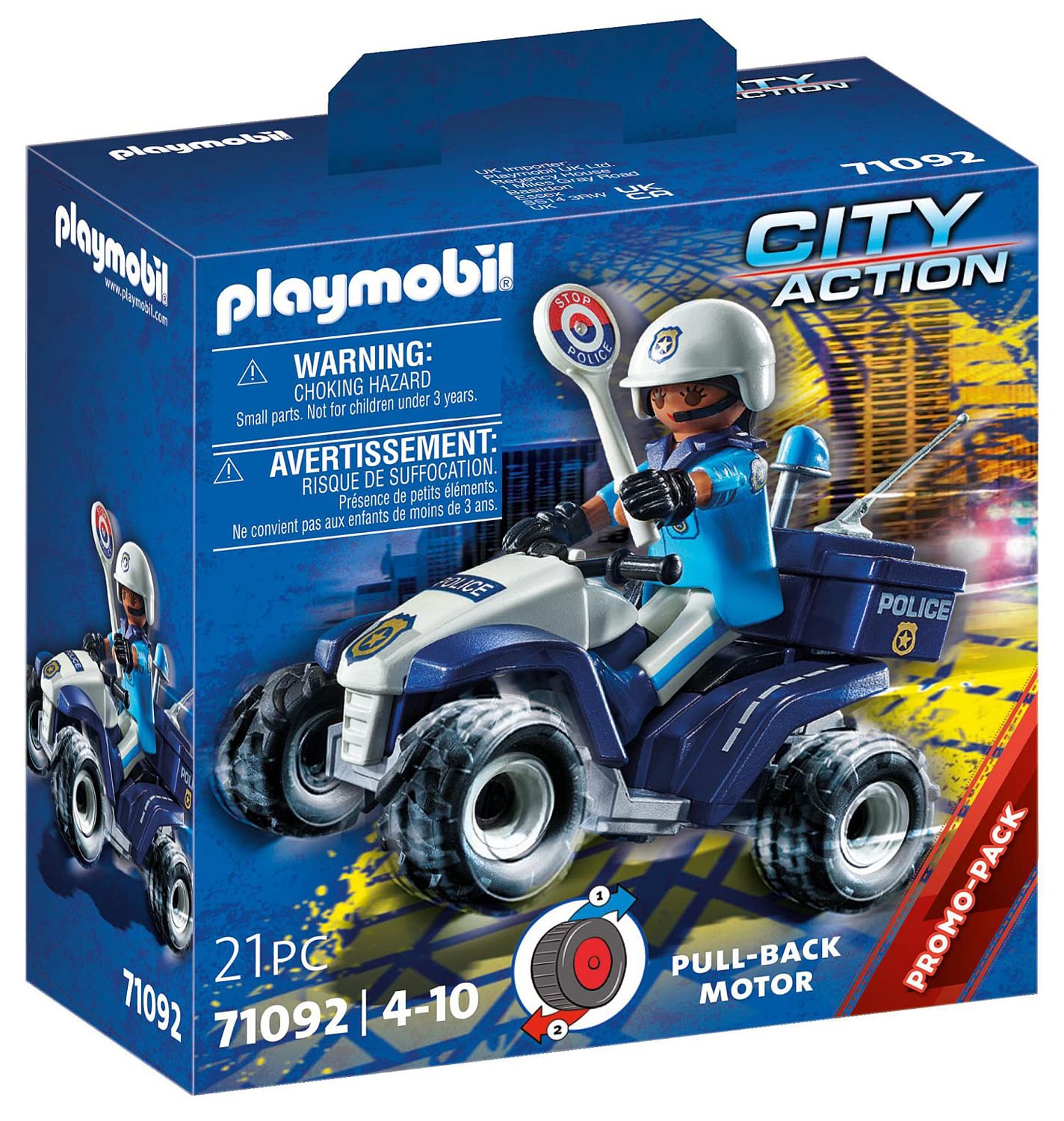 PLAYMOBIL | City Action | Polizei-Speed Quad mit Rückzugsmotor | Spielzeug für Kinder ab 4 Jahren | 71092