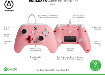PowerA Enhanced Wired Controller for Xbox - Pink Inline, Gamepad, Wired Video Game Controller, Gaming Controller, Xbox Series X|S Rosa