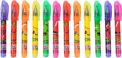 FRUITY SQUAD - Set of 12 Mini Scented Gel Pens for Children in Assorted Colours