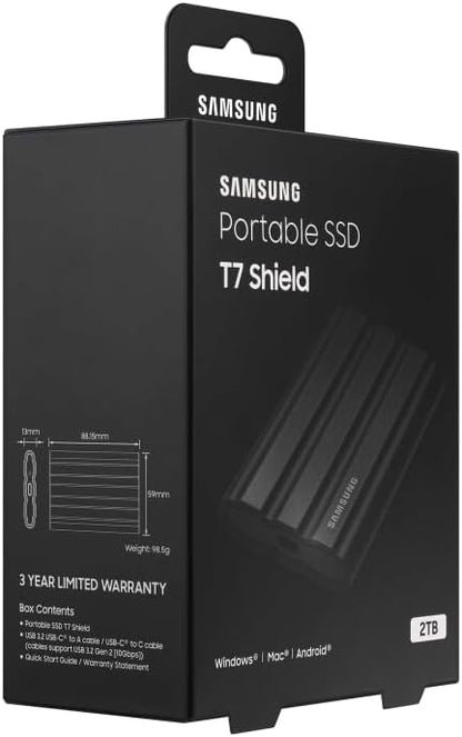 Samsung T7 Shield Portable SSD 2 TB - USB 3.2 Gen.2 External SSD Black (MU-PE2T0S/EU