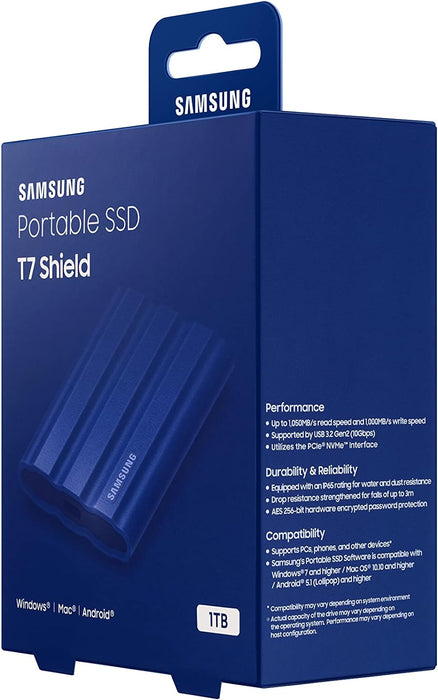 Samsung T7 Shield Portable SSD 1 TB - USB 3.2 Gen.2 External SSD Blue (MU-PE1T0R/EU