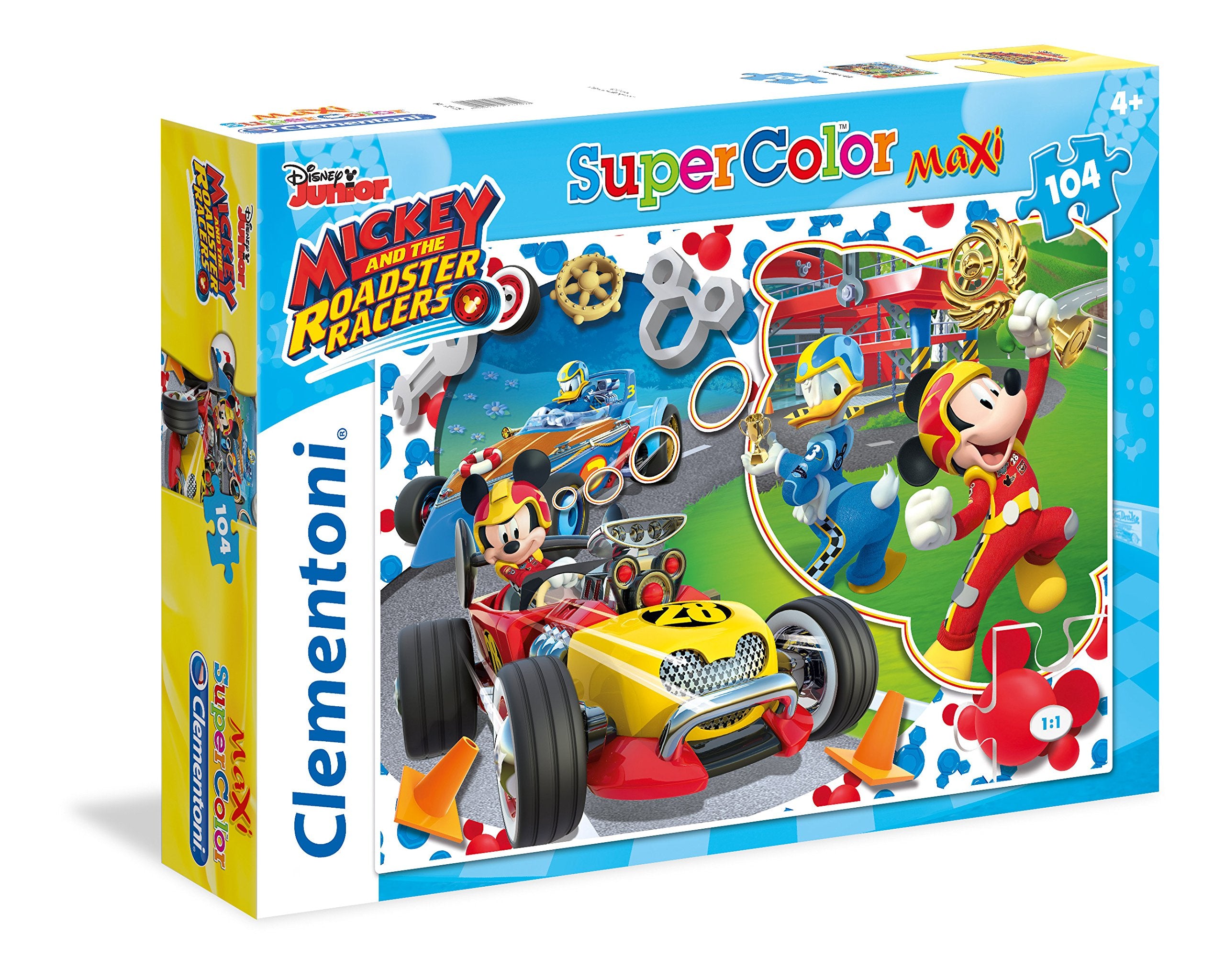 Clementoni-23709 Puzzle 104 Piezas Maxi Mickey and The Roadster Racer, Multicolor (23709.8)