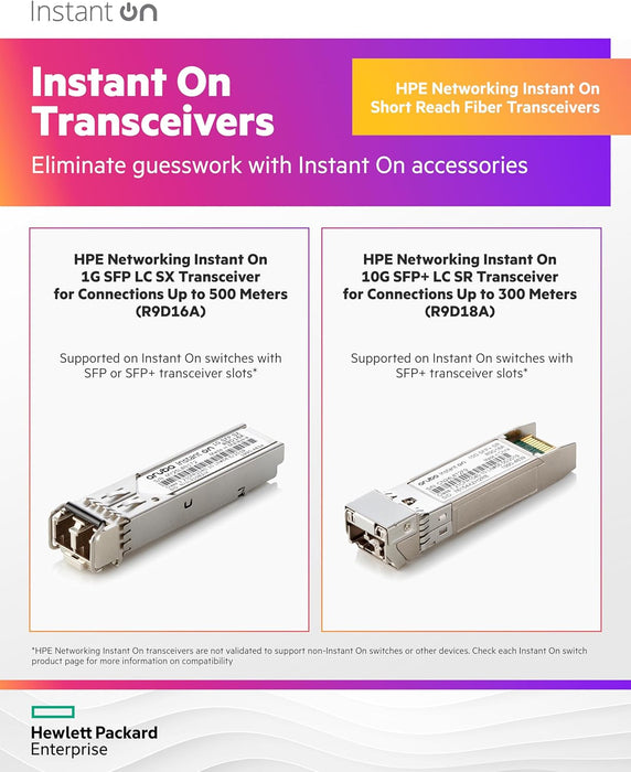 HPE Networking Instant On 10G SFP+ LC SR Transceiver for Connections Up to 300 Meters (R9D18A