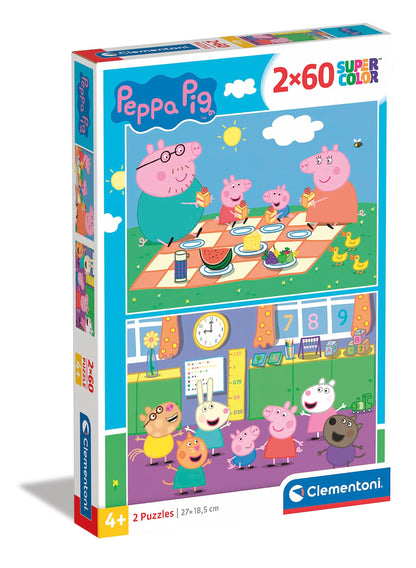 Clementoni 24793 Supercolor Peppa Pig-2 X 60-Piece Jigsaw Puzzle for Kids Age 5, Multicolored