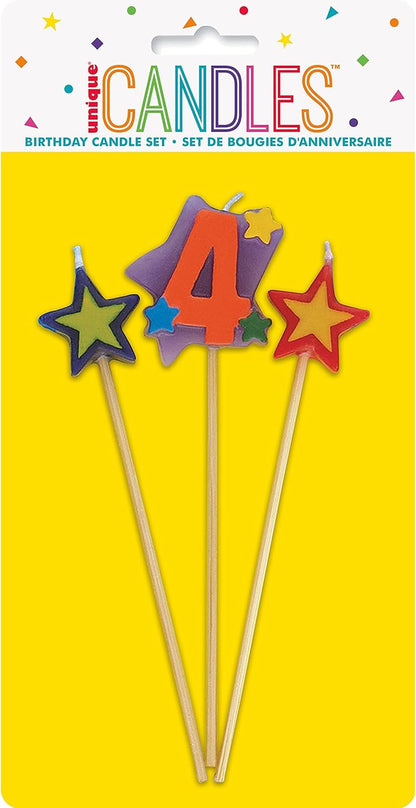 Unique Party 34044 - Number 4 Star Birthday Candles Set of 3