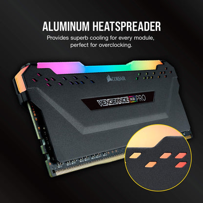 CORSAIR VENGEANCE RGB PRO 32GB (2x16GB) DDR4 3600 (PC4-28800) C18 Desktop Memory – Black Black 2 x 16GB