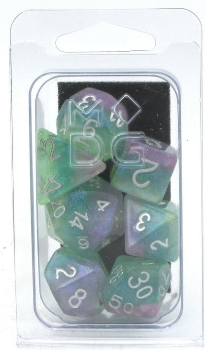 Metallic Dice Games Poly Set Layered Stardust Radiance w/Silver (7)