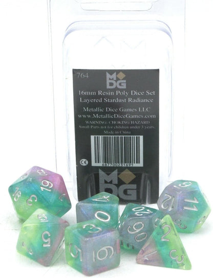 Metallic Dice Games Poly Set Layered Stardust Radiance w/Silver (7)