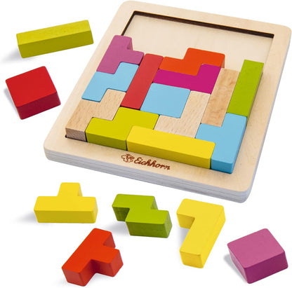 Eichhorn - Colourful Shape Game, Skill Game with 20 Stones in 5 Shapes, 21 Pieces, 18 x 15 cm, for 1 Player, Made of Wood, from 4 Years