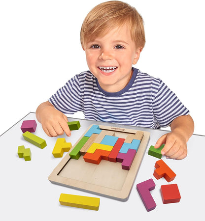 Eichhorn - Colourful Shape Game, Skill Game with 20 Stones in 5 Shapes, 21 Pieces, 18 x 15 cm, for 1 Player, Made of Wood, from 4 Years