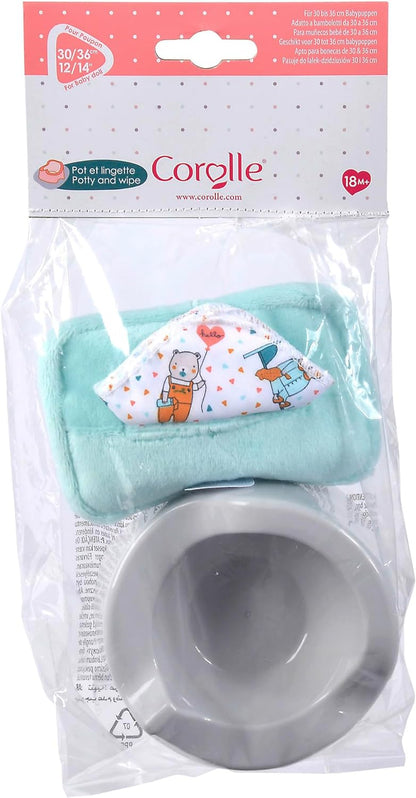 Corolle-Mon Premier Poupon- Orinal y Toallita de Tela con Funda, para Muñecos de 30-36 cm (9000110750