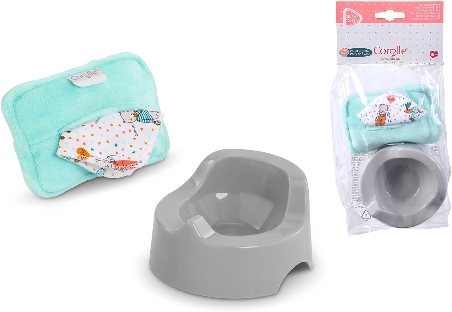 Corolle-Mon Premier Poupon- Orinal y Toallita de Tela con Funda, para Muñecos de 30-36 cm (9000110750