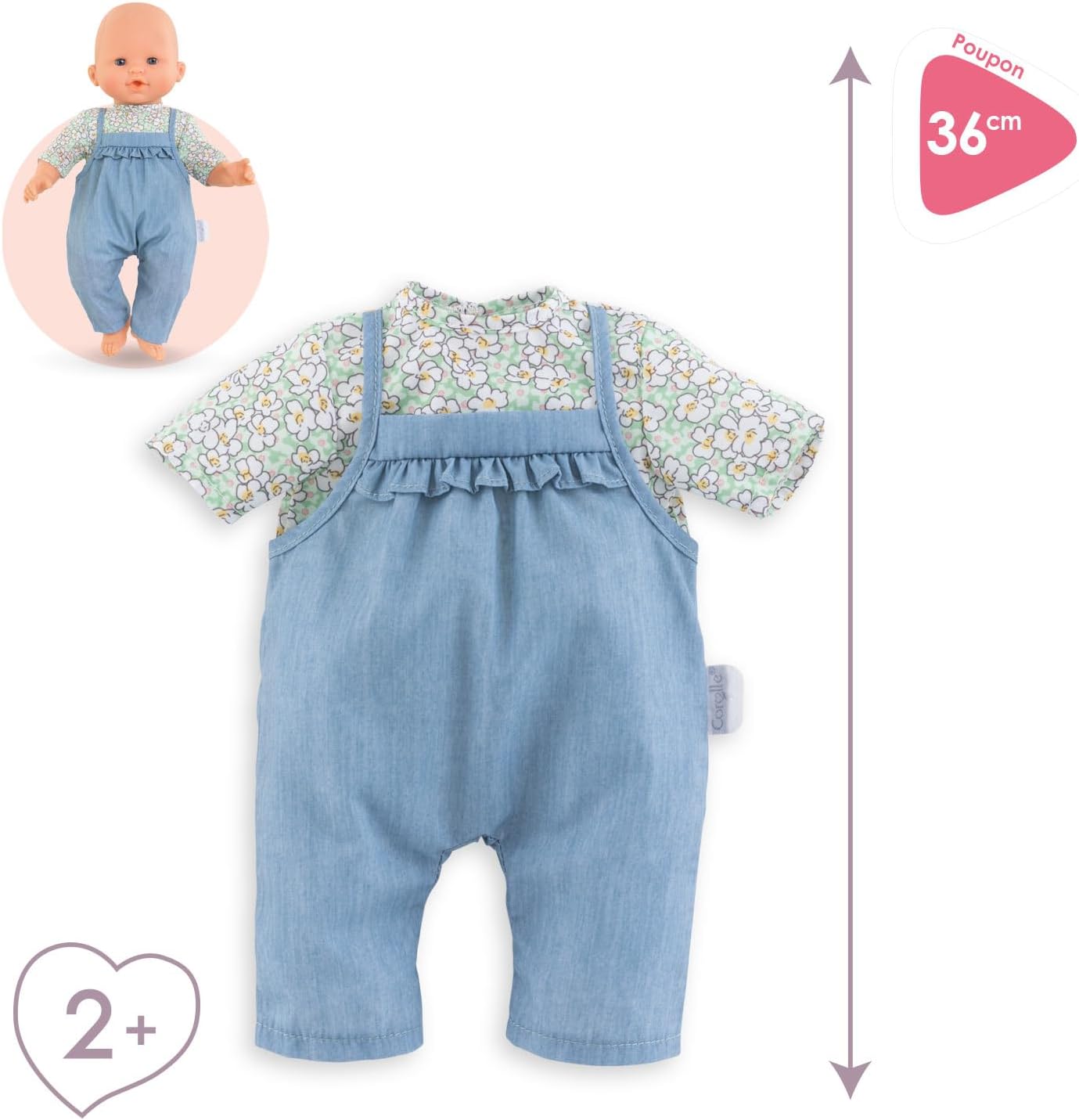 Corolle Mon Grand Poupon 9000141200 Dungarees Blouse for All 36 cm Corolle Baby Dolls from 2 Years