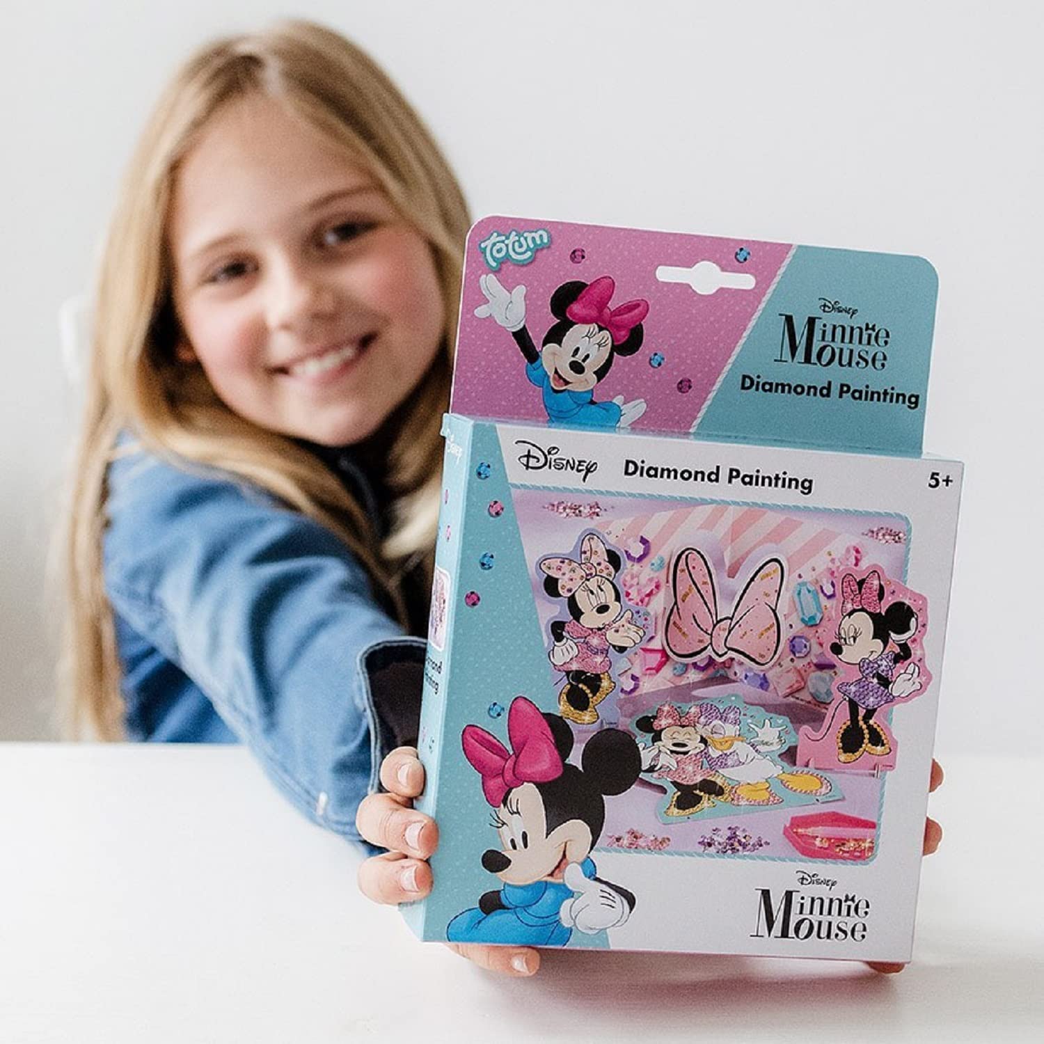Totum Disney Minnie Mouse Diamond Painting Set para niños: tarjetas de papel y figuras decoradas con hermosos diamantes de imitación, regalo para niñas