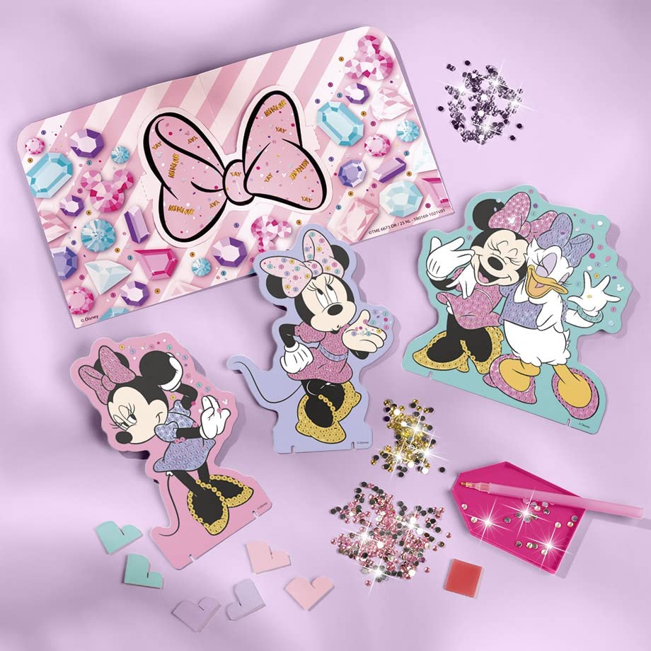 Totum Disney Minnie Mouse Diamond Painting Set para niños: tarjetas de papel y figuras decoradas con hermosos diamantes de imitación, regalo para niñas