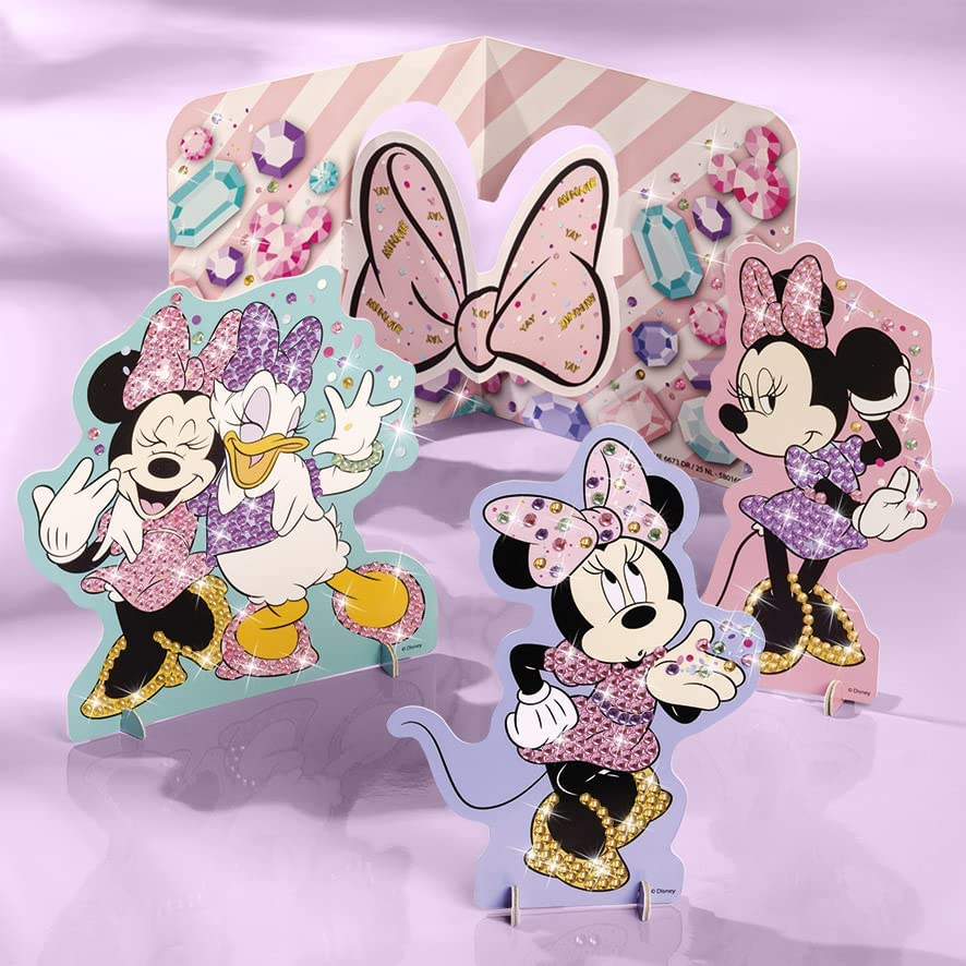 Totum Disney Minnie Mouse Diamond Painting Set para niños: tarjetas de papel y figuras decoradas con hermosos diamantes de imitación, regalo para niñas