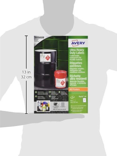 Avery B4775-50 (210 x 297mm) Extra Strong Adhesive, Ultra Heavy Duty Industrial Waterproof GHS Labels, 1 Label Per A4 Sheet,White
