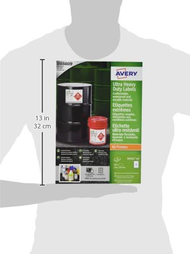 Avery B3655-50 (210 x 148.5mm) Extra Strong Adhesive, Ultra Heavy Duty Industrial Waterproof GHS Labels, 2 Labels Per A4 Sheet
