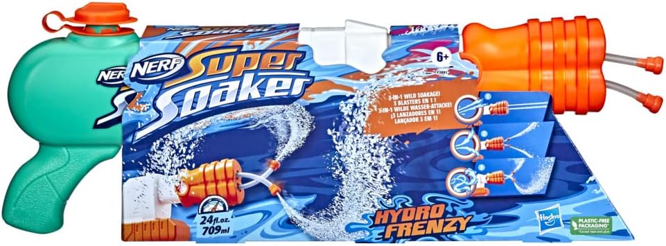 Nerf Super Soaker Hydro Frenzy Water Blaster, Wild 3-In-1 Soaking Fun, Adjustable Nozzle, 2 Water-Launching Tubes