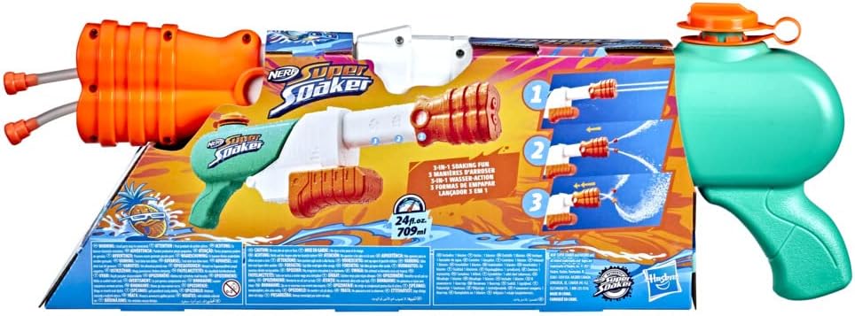 Nerf Super Soaker Hydro Frenzy Water Blaster, Wild 3-In-1 Soaking Fun, Adjustable Nozzle, 2 Water-Launching Tubes